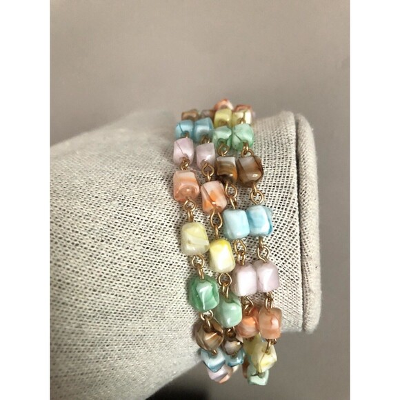 Glass Swirl Mini Square Beaded Long Necklace ~Light Pastels - Picture 2 of 8